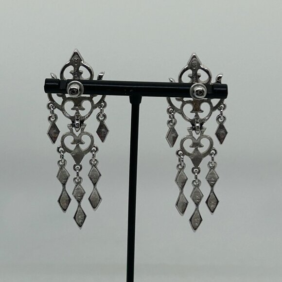 Monet Silver-Tone Chandelier Dangle Earrings With Ornate Design & Cascading Char - Picture 4 of 16